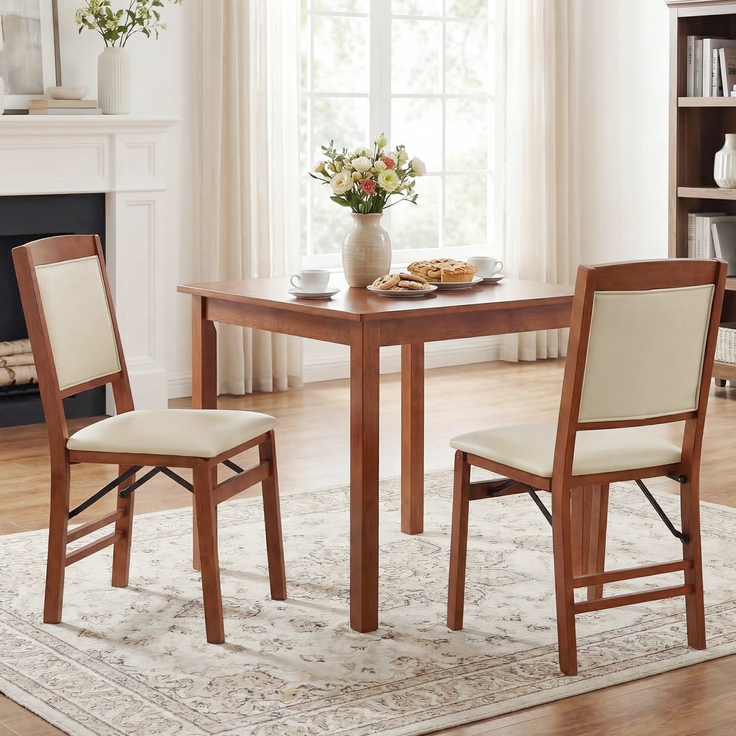 Set of 4 Folding Dining Chairs with Padded Seat and High Backrest-Walnut