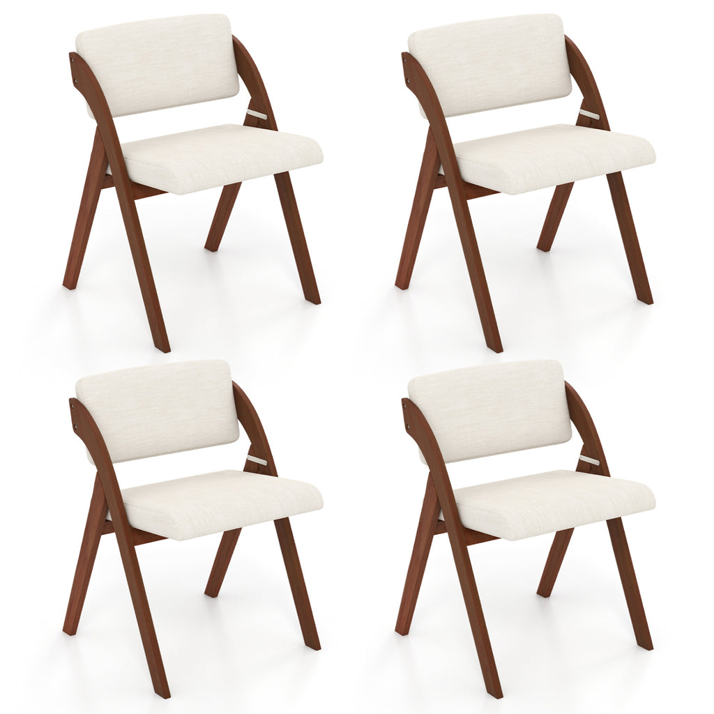 Set of 4 Folding Kitchen Dining Chairs with Rubber Wood Legs-Walnut