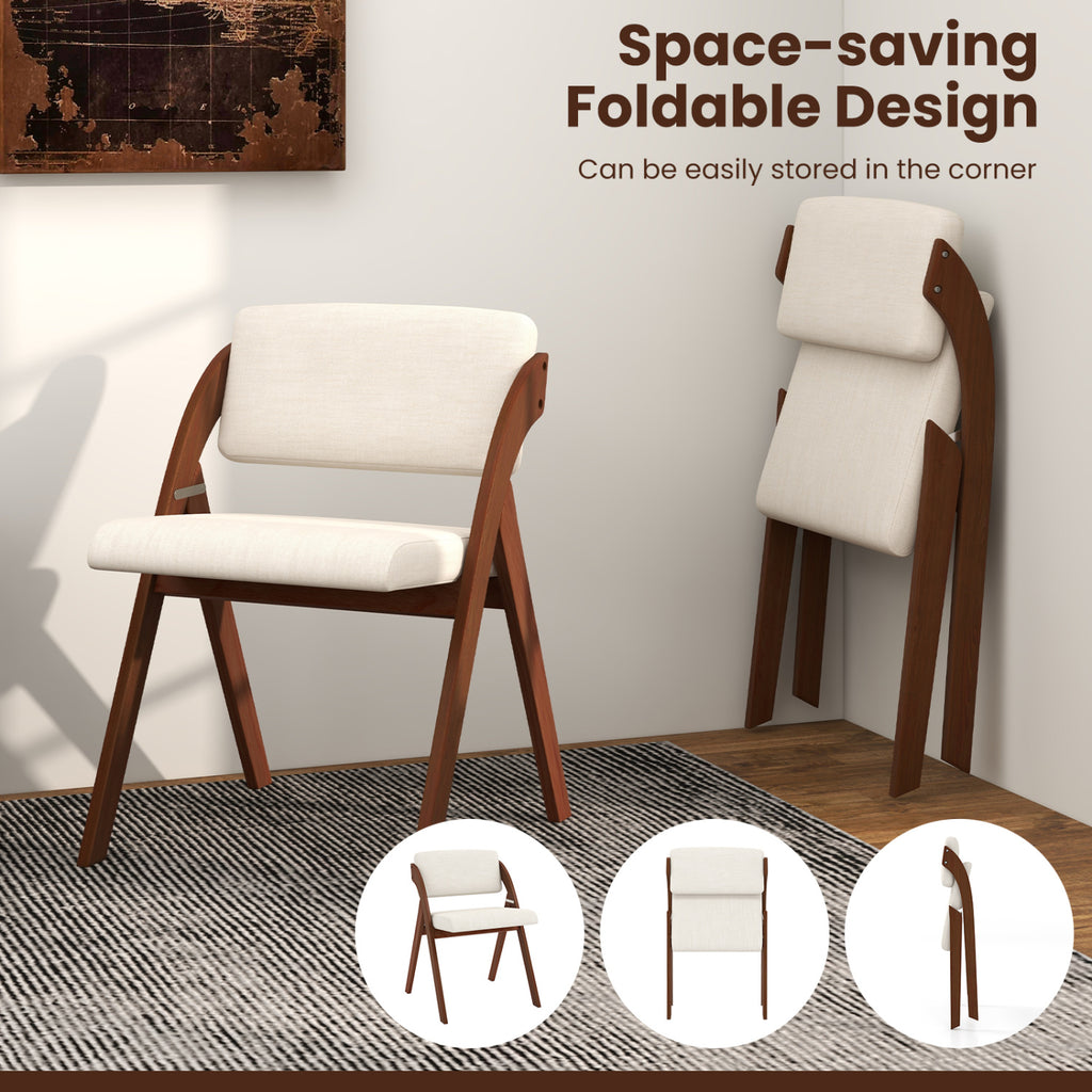 Set of 4 Folding Kitchen Dining Chairs with Rubber Wood Legs-Walnut