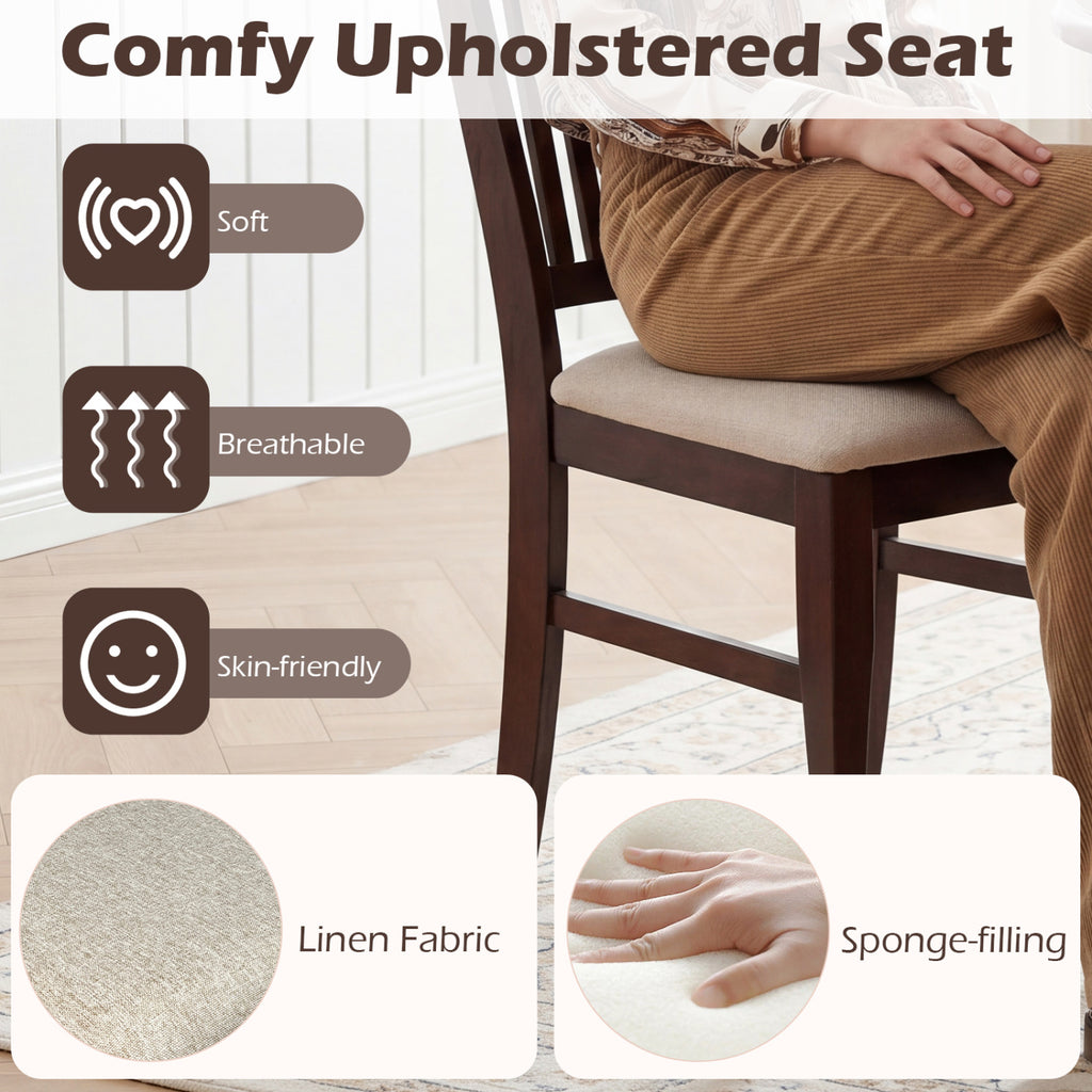 Set of 4 Kitchen Side Chairs with Rubber Wood Frame and Comfy Padded Seat-Brown & White