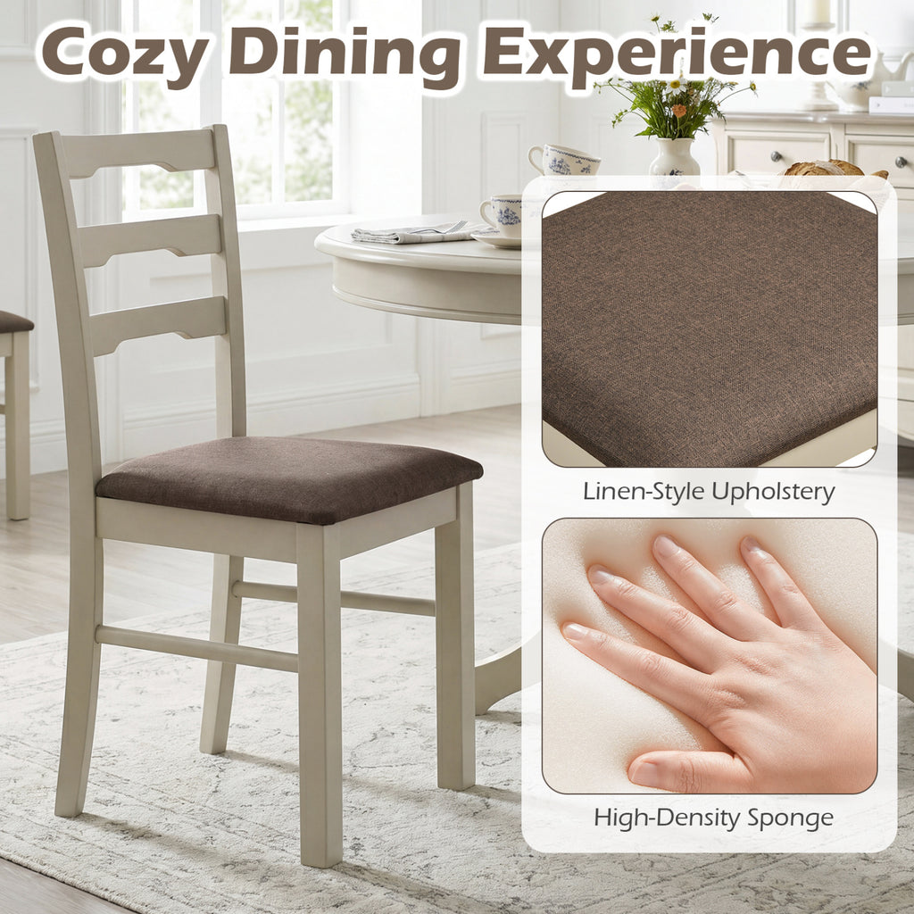 Set of 4 Linen Style Upholstered Dining Chairs with Wood Frames-White