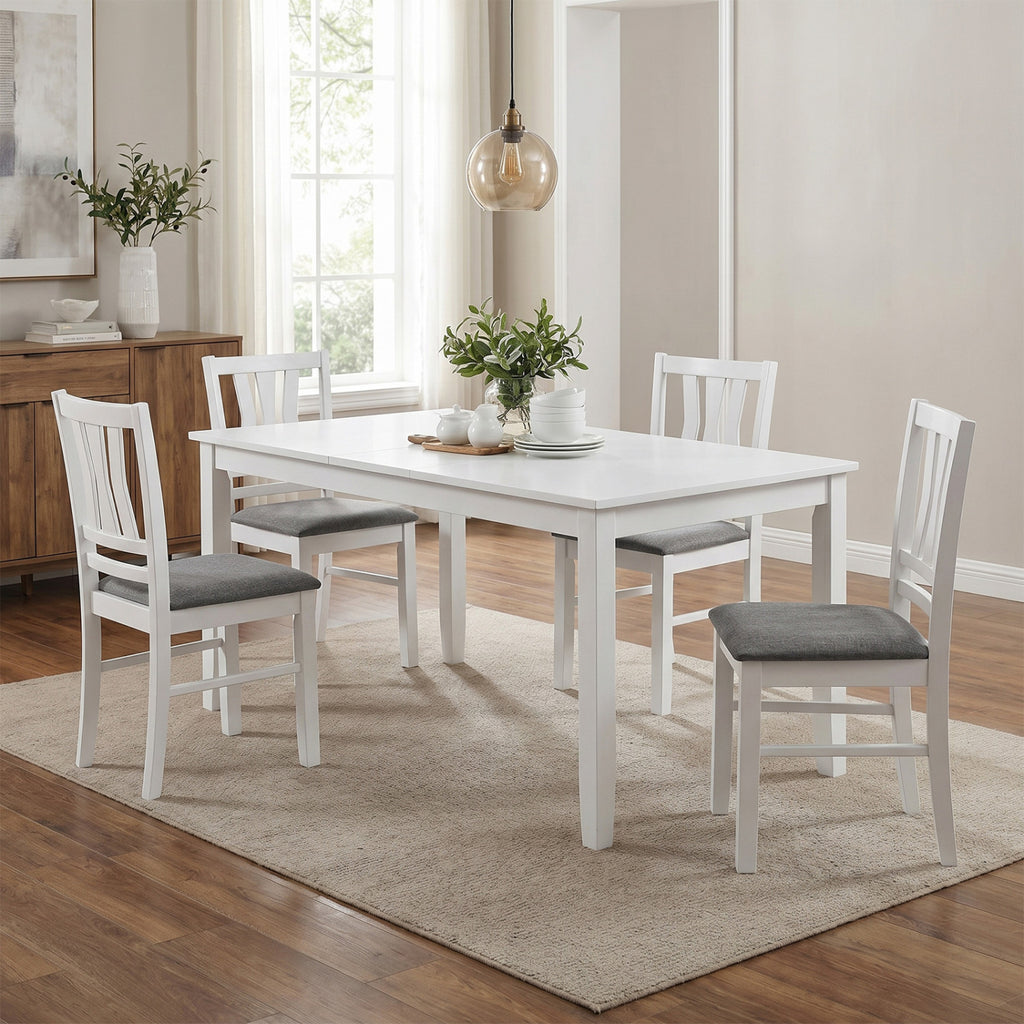 Set of 4 Linen Style Upholstered Kitchen Chairs with Wood Frames-White