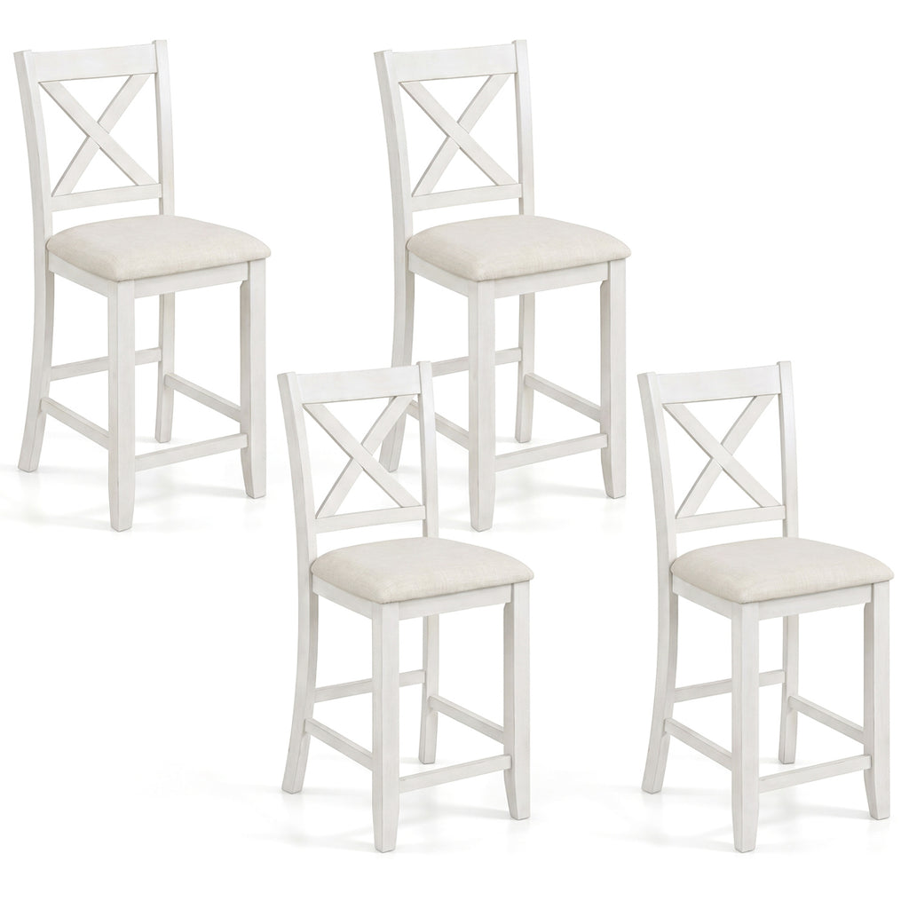 Set of 4 Modern Farmhouse Counter Height Stools with Footrest-White