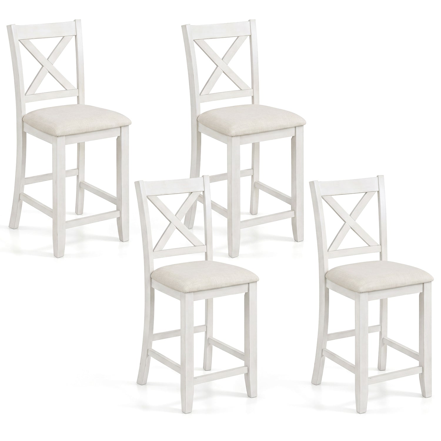 Set of 4 Modern Farmhouse Counter Height Stools with Footrest-White