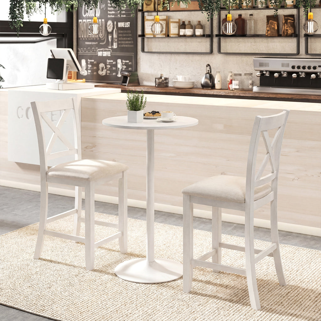 Set of 4 Modern Farmhouse Counter Height Stools with Footrest-White