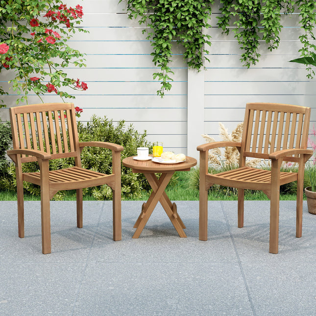 Set of 4 Outdoor Patio Chair with Slatted Seat and Curved Seat