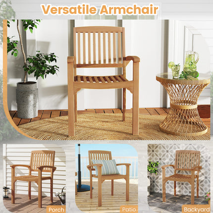 Set of 4 Outdoor Patio Chair with Slatted Seat and Curved Seat