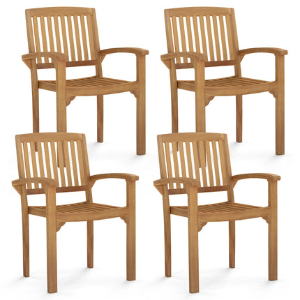 Set of 4 Outdoor Patio Chair with Slatted Seat and Curved Seat