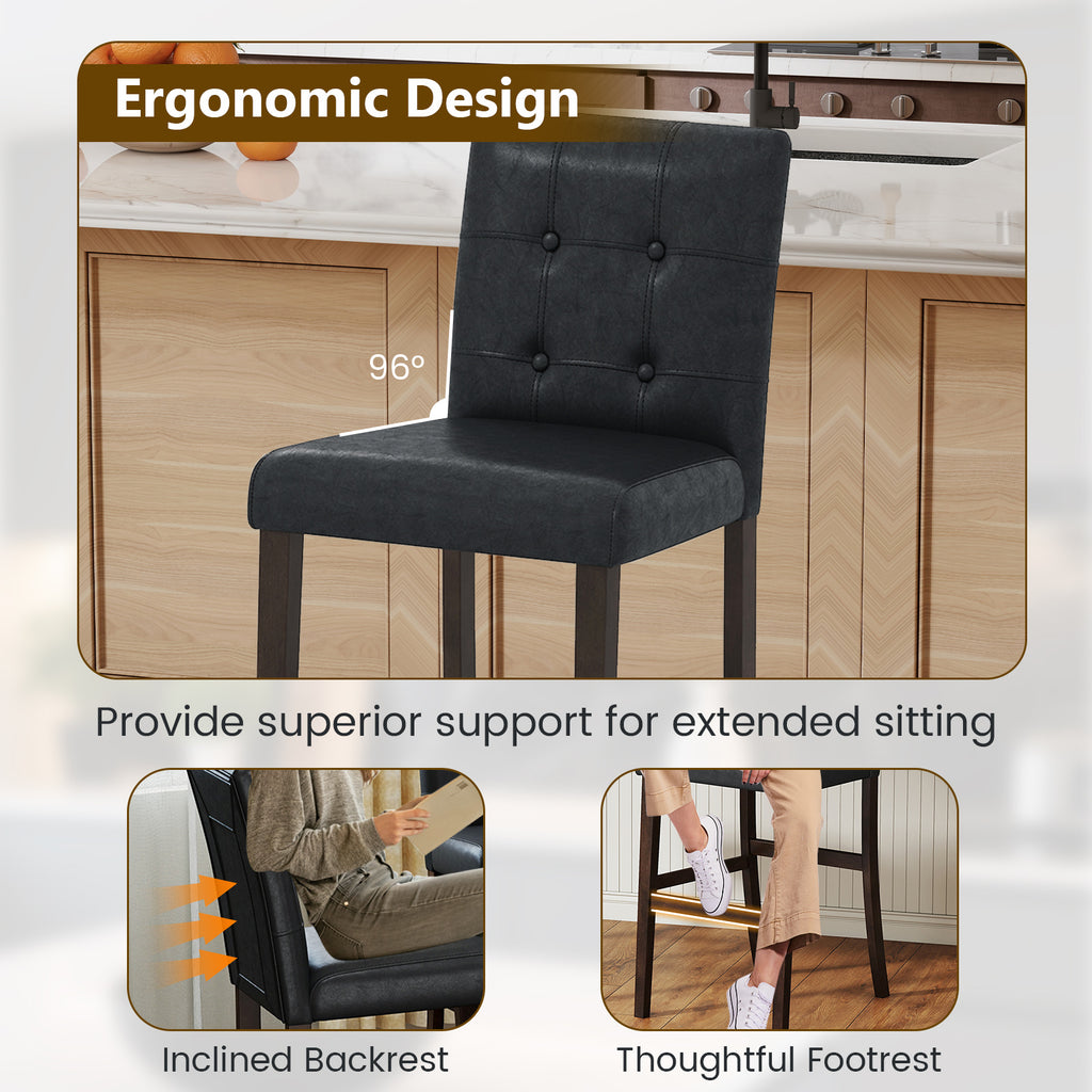Set of 4 PVC Dining Leather Bar Stools with Solid Wood Legs-29 inch