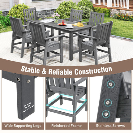 Set of 4 Patio Dining Chairs with Wide Armrests-Gray