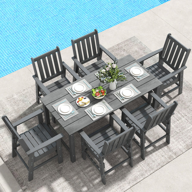 Set of 4 Patio Dining Chairs with Wide Armrests-Gray