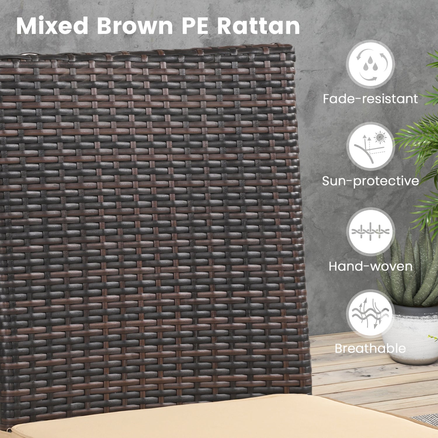 Set of 4 Patio Rattan Wicker Dining Chairs Set with Soft Cushions- Brown