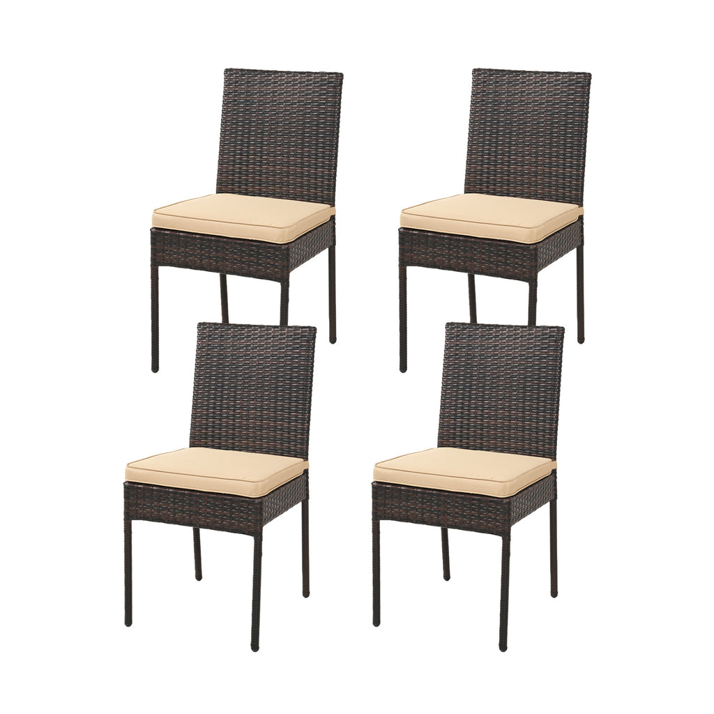 Set of 4 Patio Rattan Wicker Dining Chairs Set with Soft Cushions- Brown