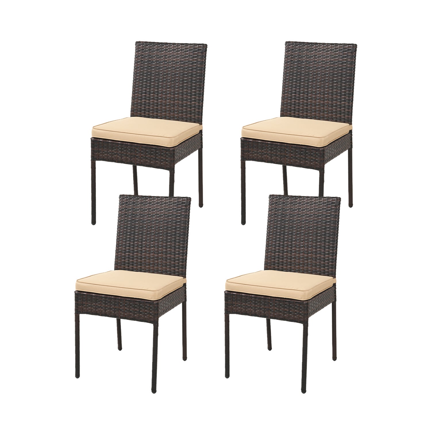 Set of 4 Patio Rattan Wicker Dining Chairs Set with Soft Cushions- Brown