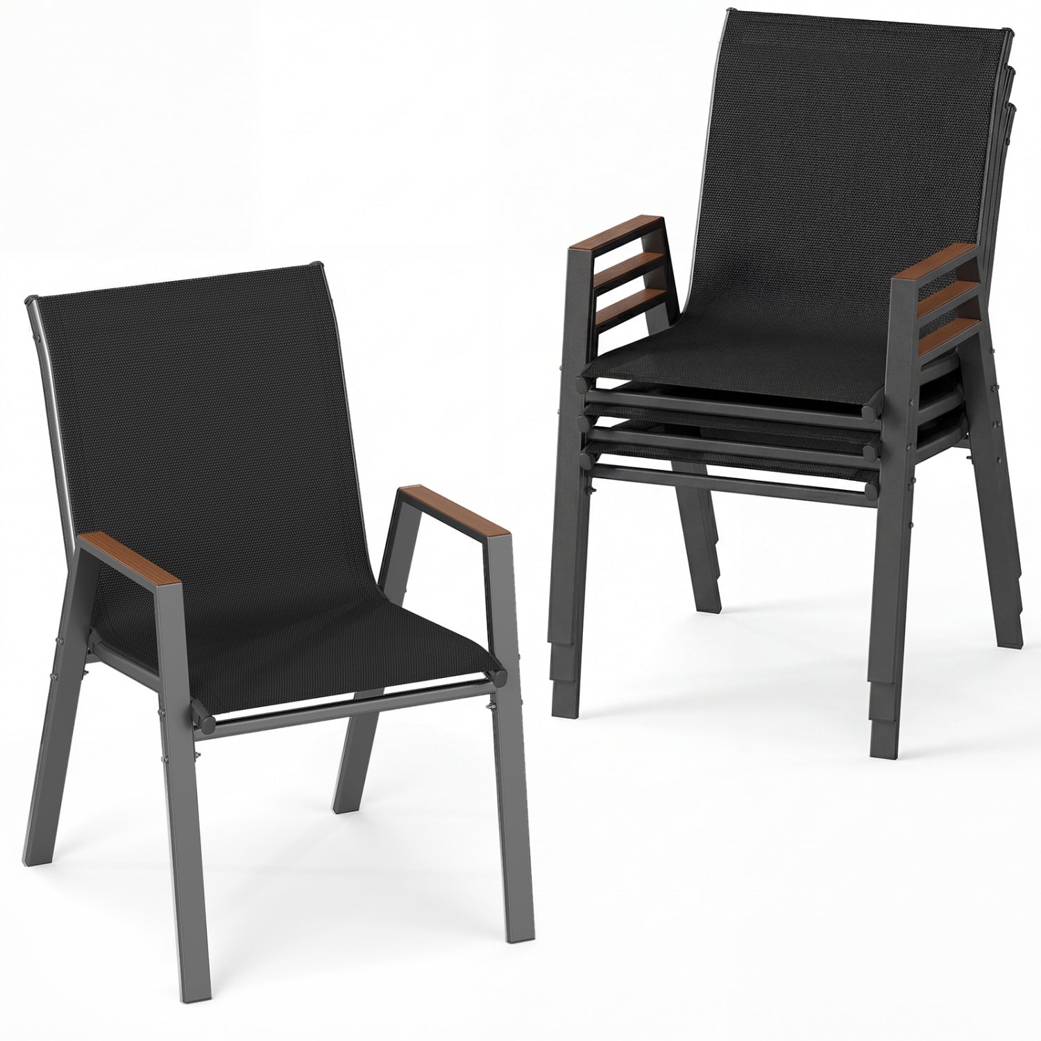 Set of 4 Stackable Patio Chairs with High Backs for Backyard 400 LBS-Black