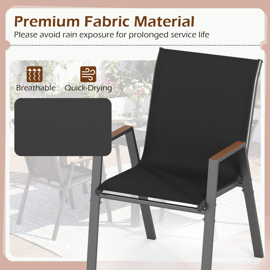 Set of 4 Stackable Patio Chairs with High Backs for Backyard 400 LBS-Black