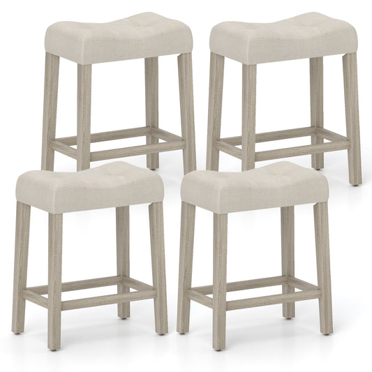 Set of 4 Upholstered Counter Height Bar Stool with Curved SaddleSeatGray