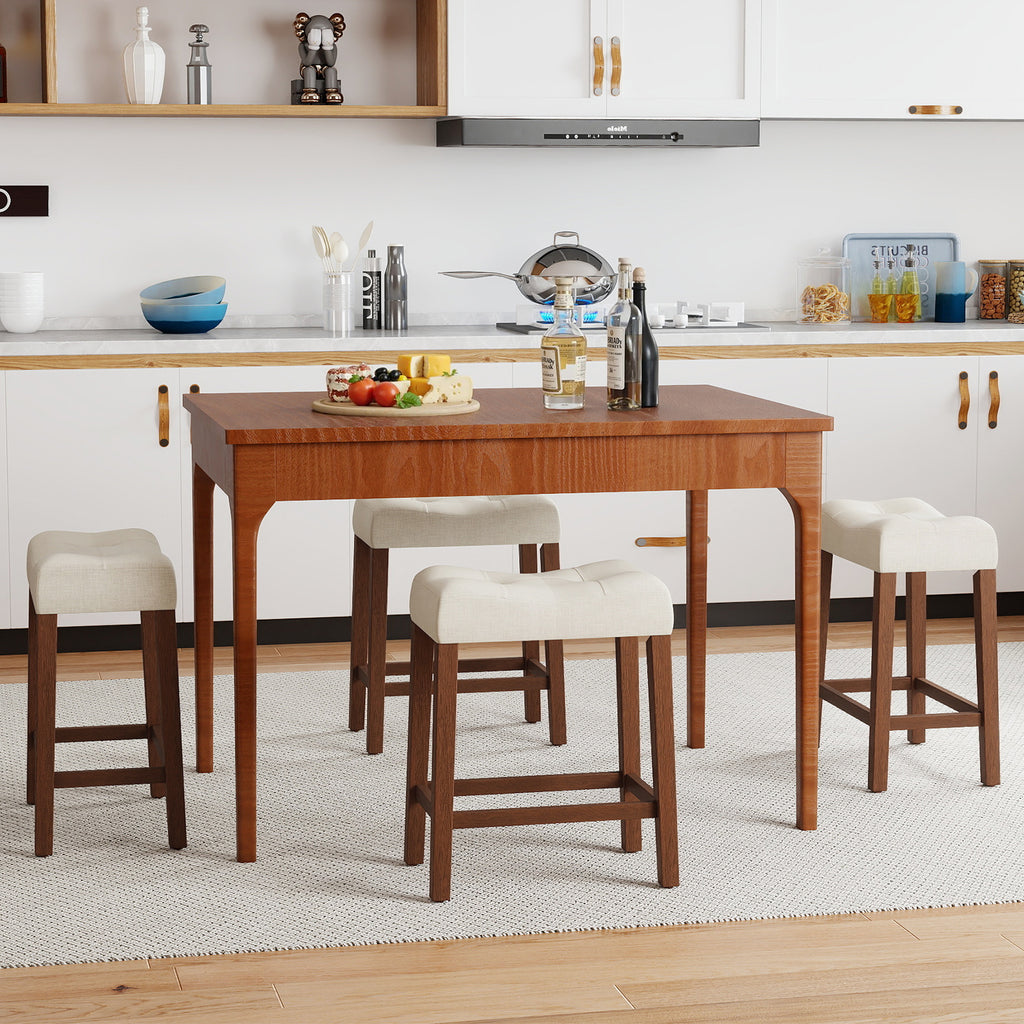 Set of 4 Upholstered Counter Height Bar Stool with Curved Saddle-Seat-Brown