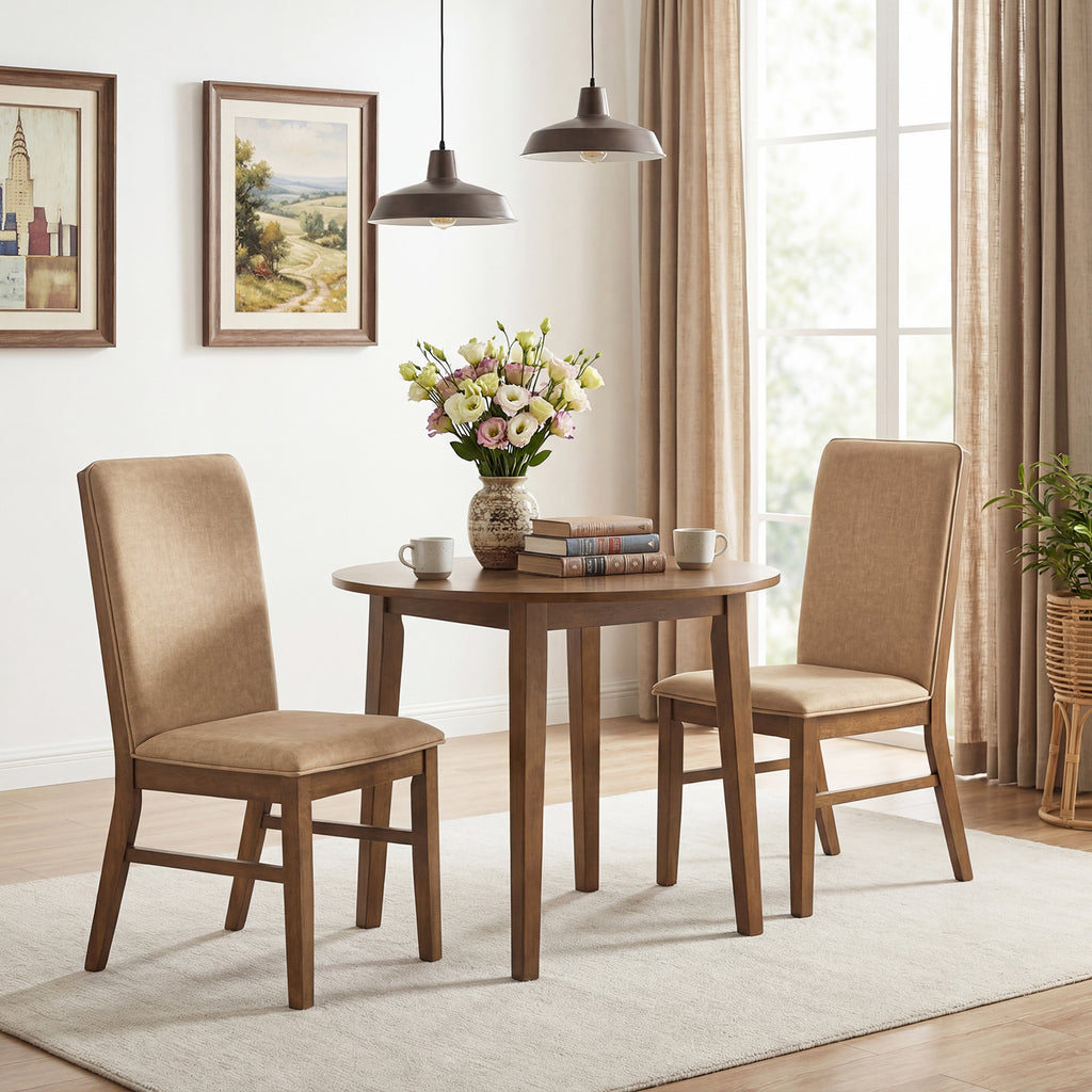 Set of 4 Upholstered Dining Chairs with Solid Rubber Wood Legs-Brown