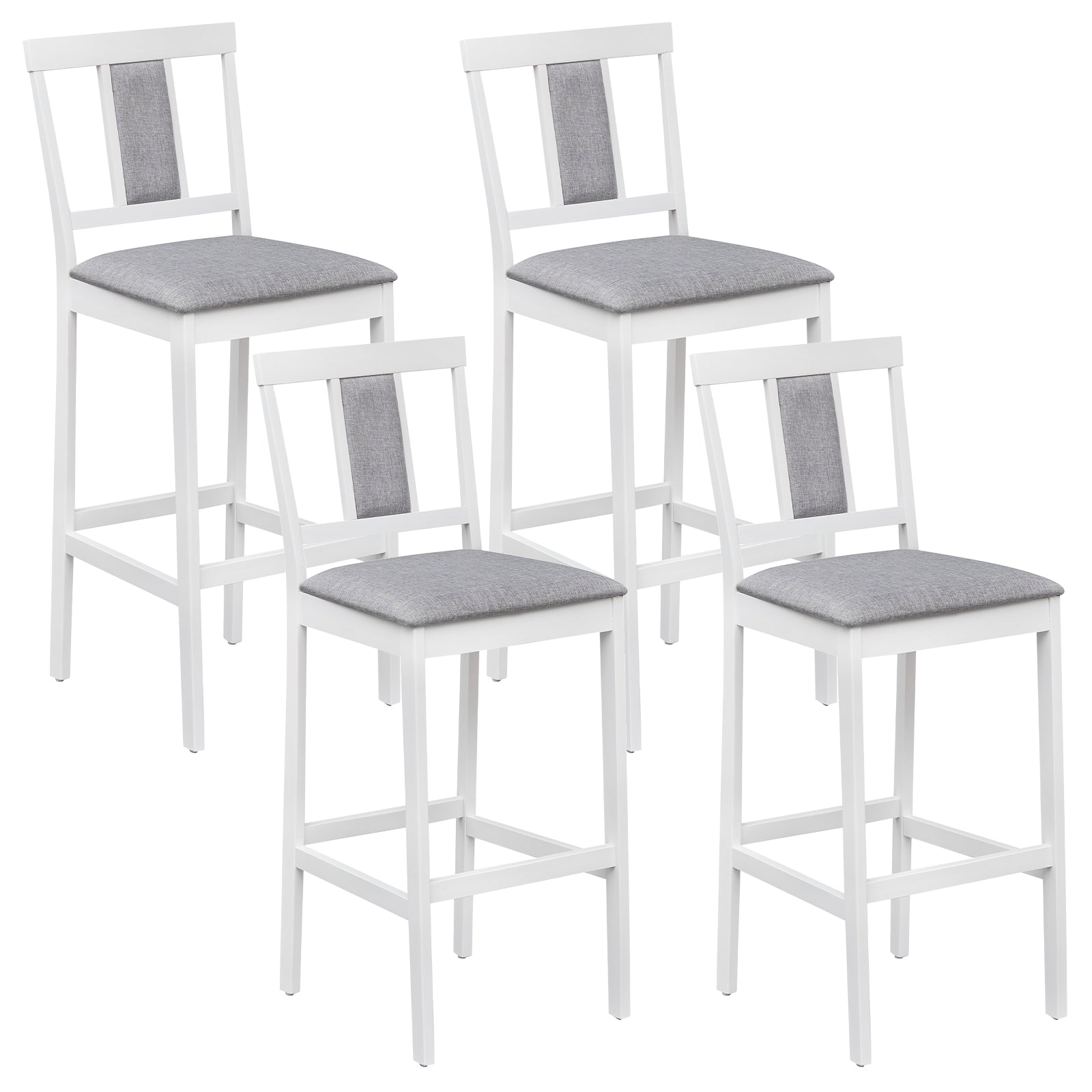Set of 4 Upholstered Barstool 29.5 Inch Bar Height with Solid Rubber Wood Frame-White