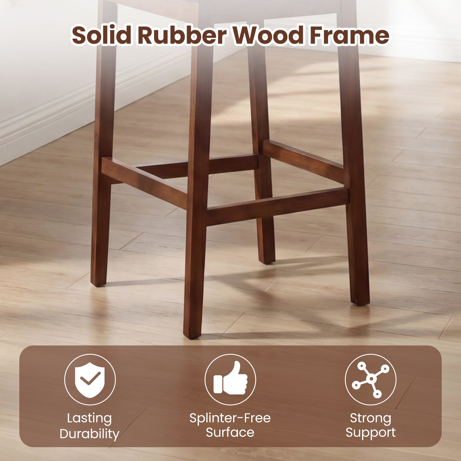 Set of 4 Upholstered Barstool 29.5 Inch Bar Height with Solid Rubber Wood Frame-Walnut