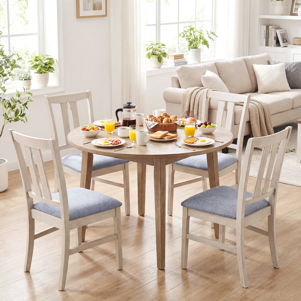Set of 4 Wooden Upholstered Dining Chairs with High Curved Back-Gray
