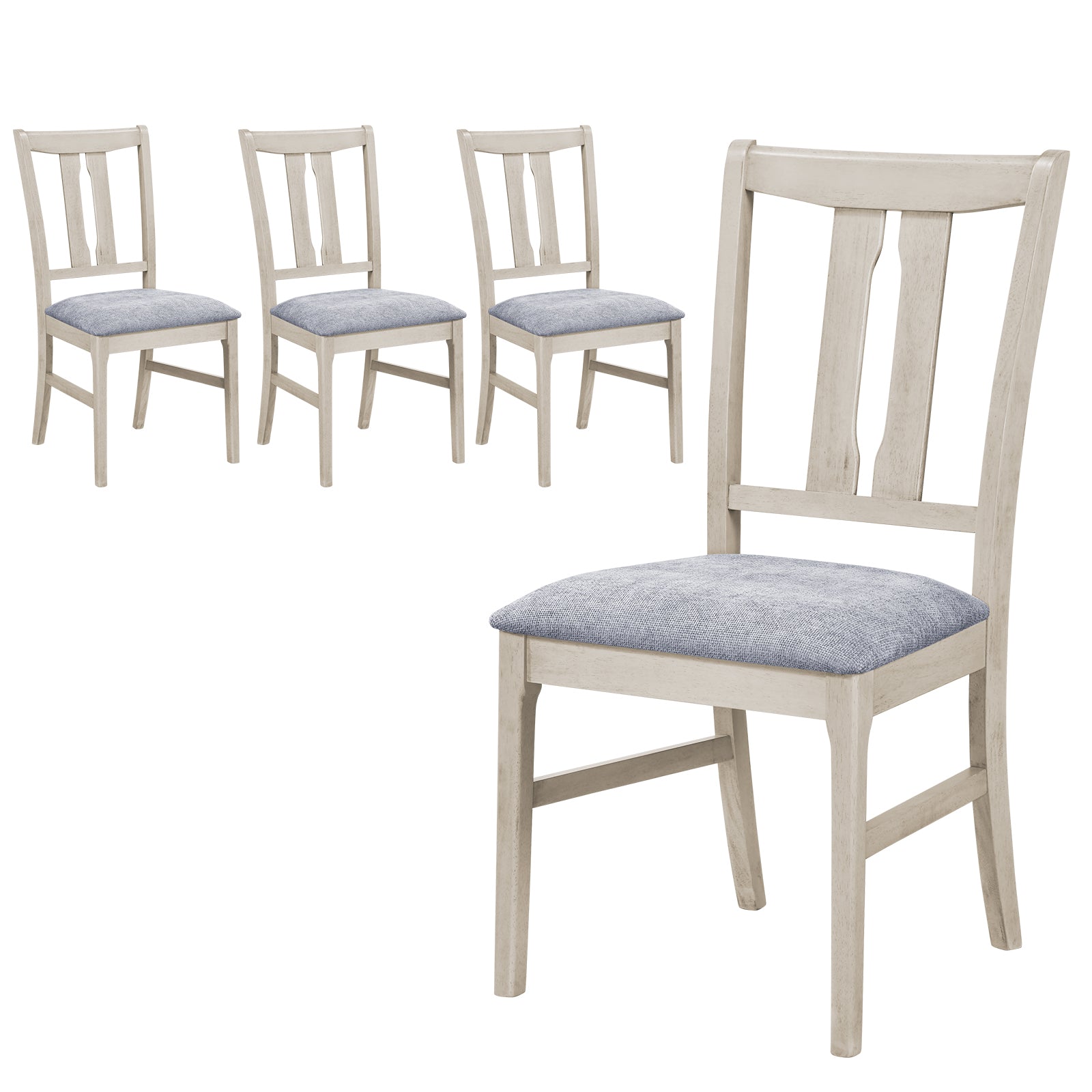 Set of 4 Wooden Upholstered Dining Chairs with High Curved Back-Gray