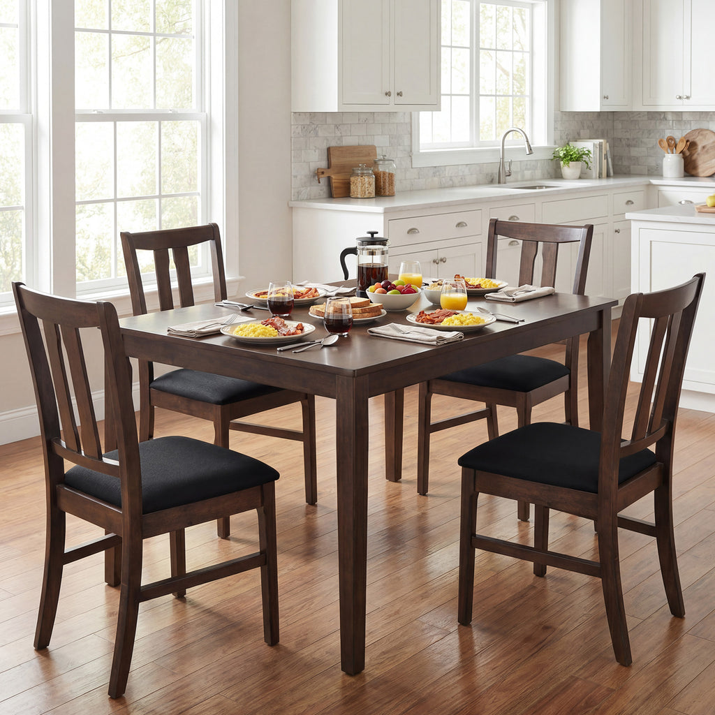 Set of 4 Wooden Upholstered Dining Chairs with High Curved Back-Walnut