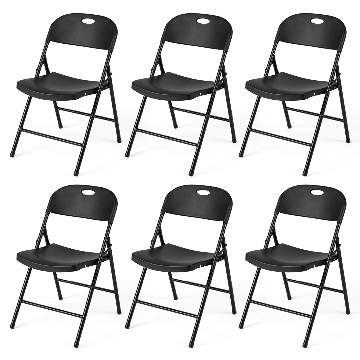 Set of 6 Foldable Plastic Chairs with Ergonomic Backrest-Black