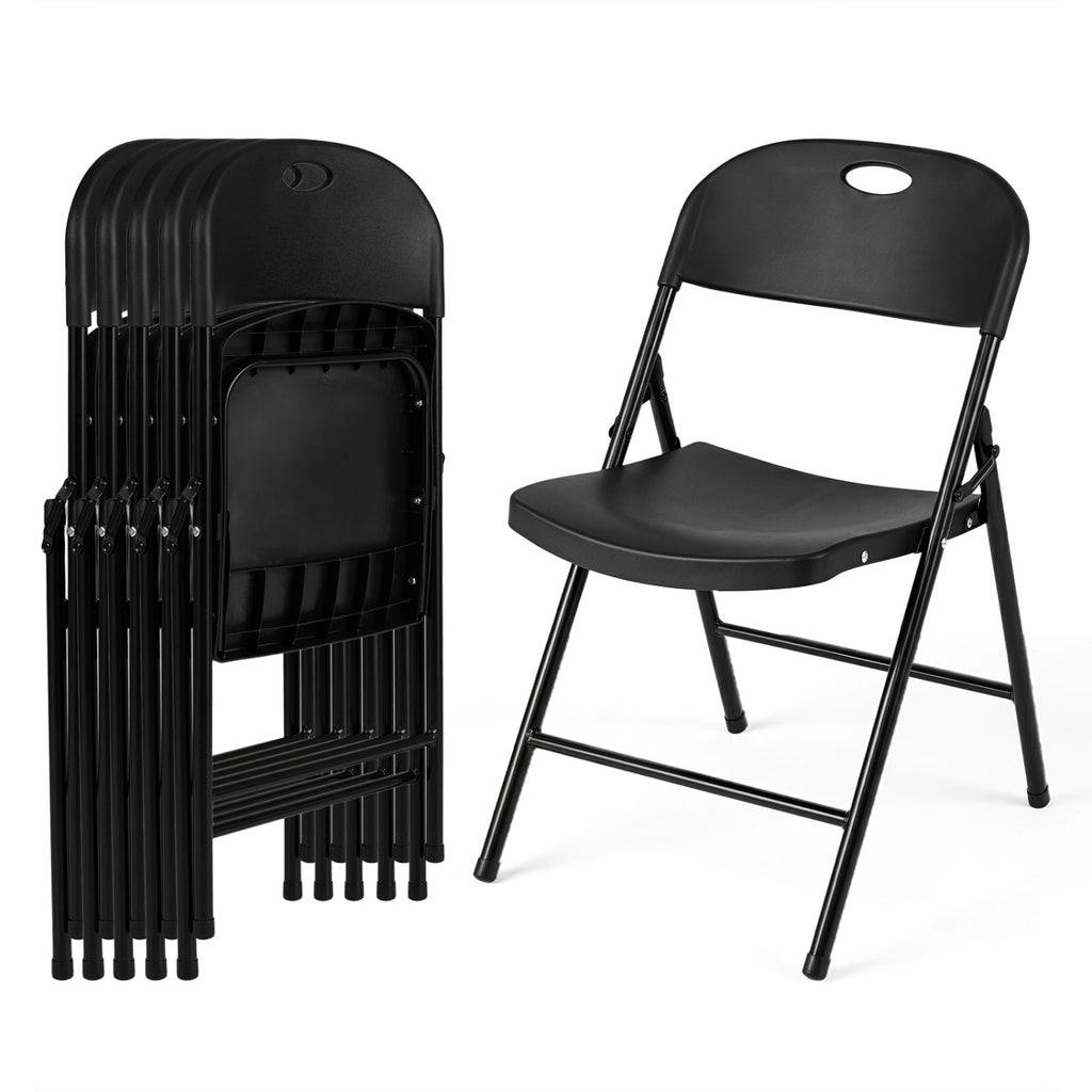 Set of 6 Foldable Plastic Chairs with Ergonomic Backrest-Black