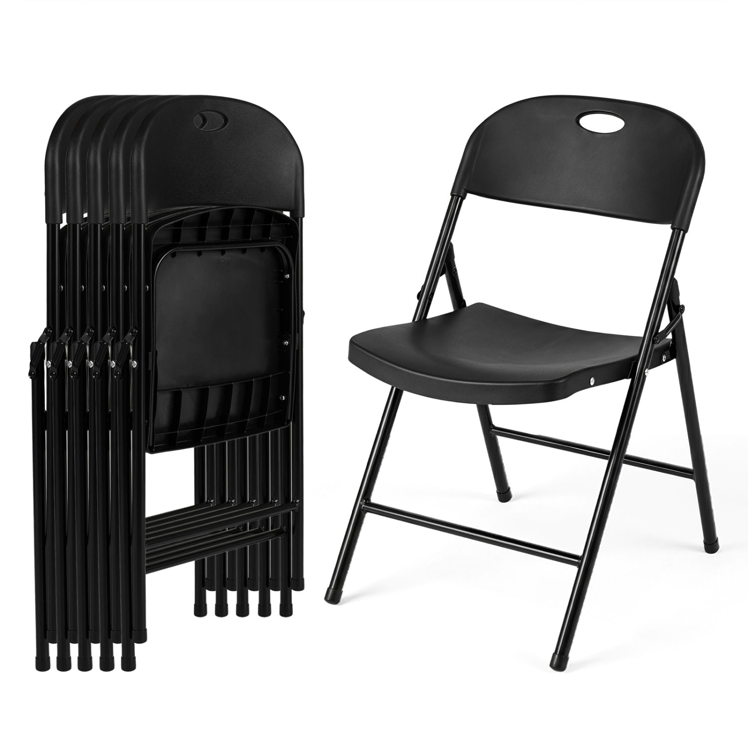 Set of 6 Foldable Plastic Chairs with Ergonomic Backrest-Black