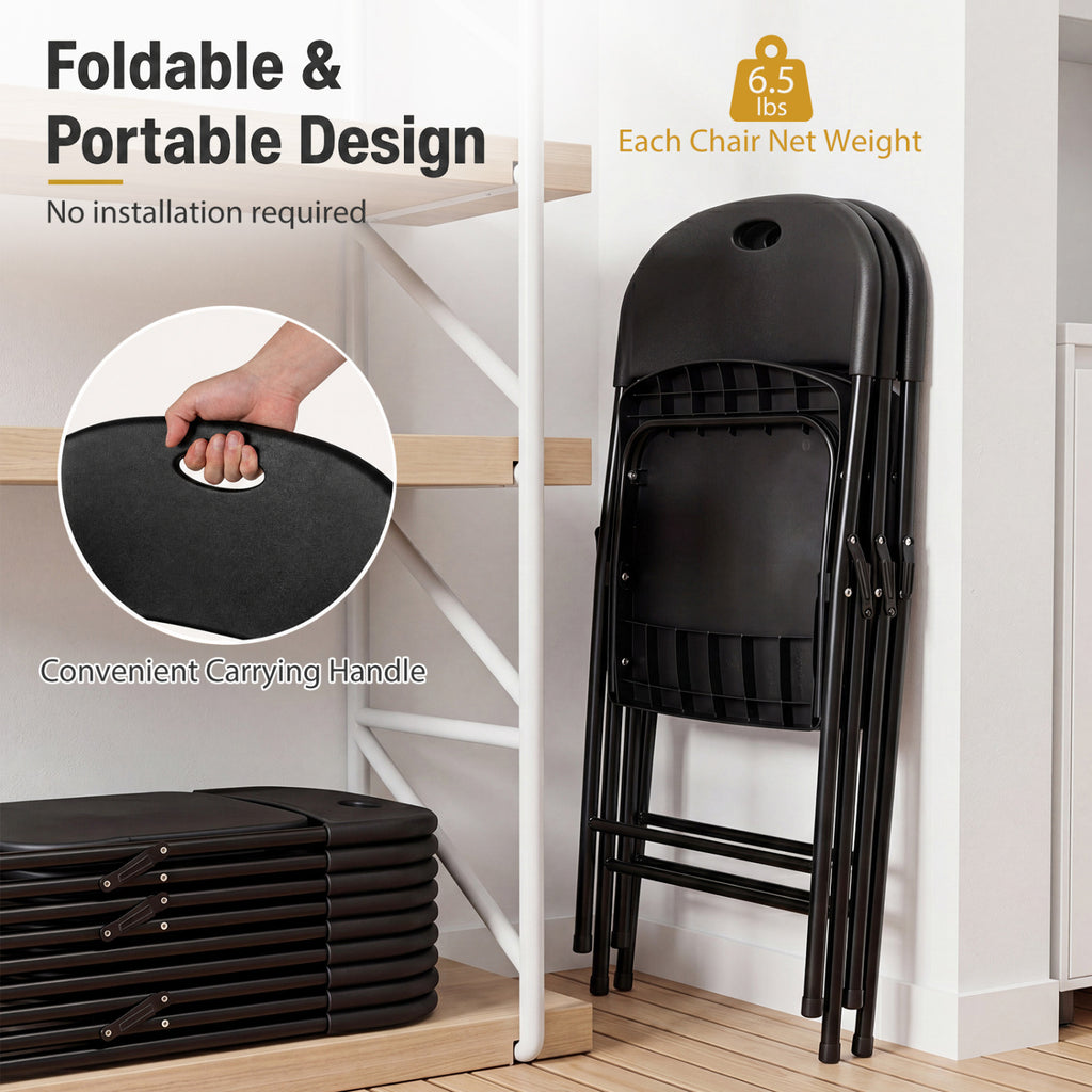 Set of 6 Foldable Plastic Chairs with Ergonomic Backrest-Black