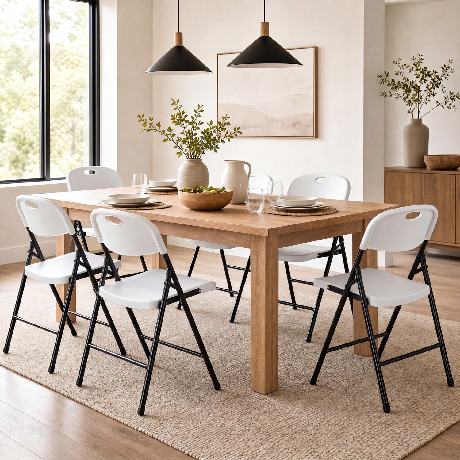Set of 6 Foldable Plastic Chairs with Ergonomic Backrest-White