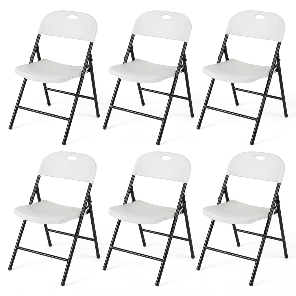 Set of 6 Foldable Plastic Chairs with Ergonomic Backrest-White