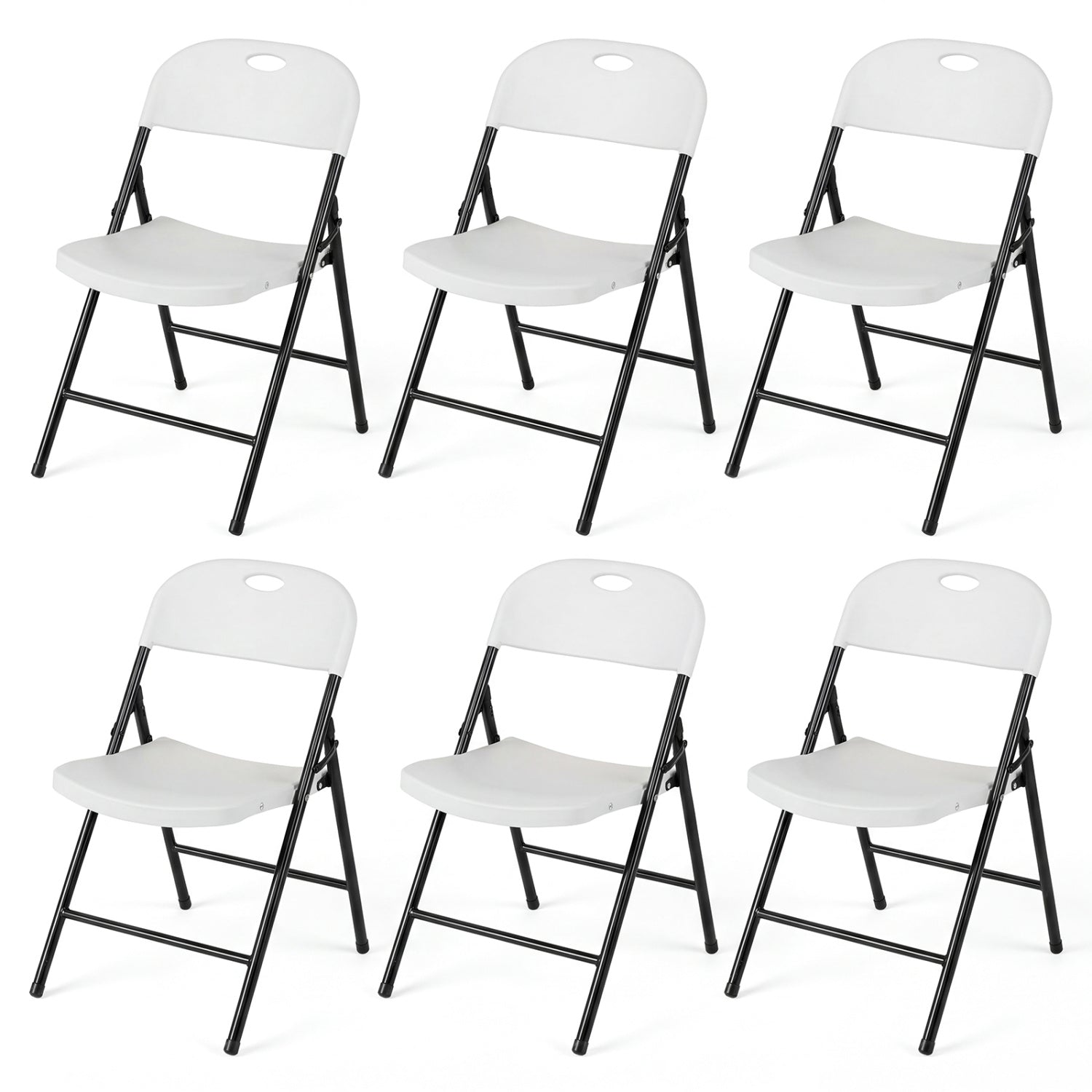 Set of 6 Foldable Plastic Chairs with Ergonomic Backrest-White