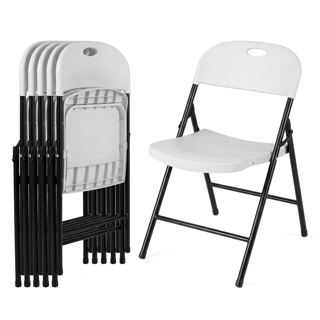 Set of 6 Foldable Plastic Chairs with Ergonomic Backrest-White