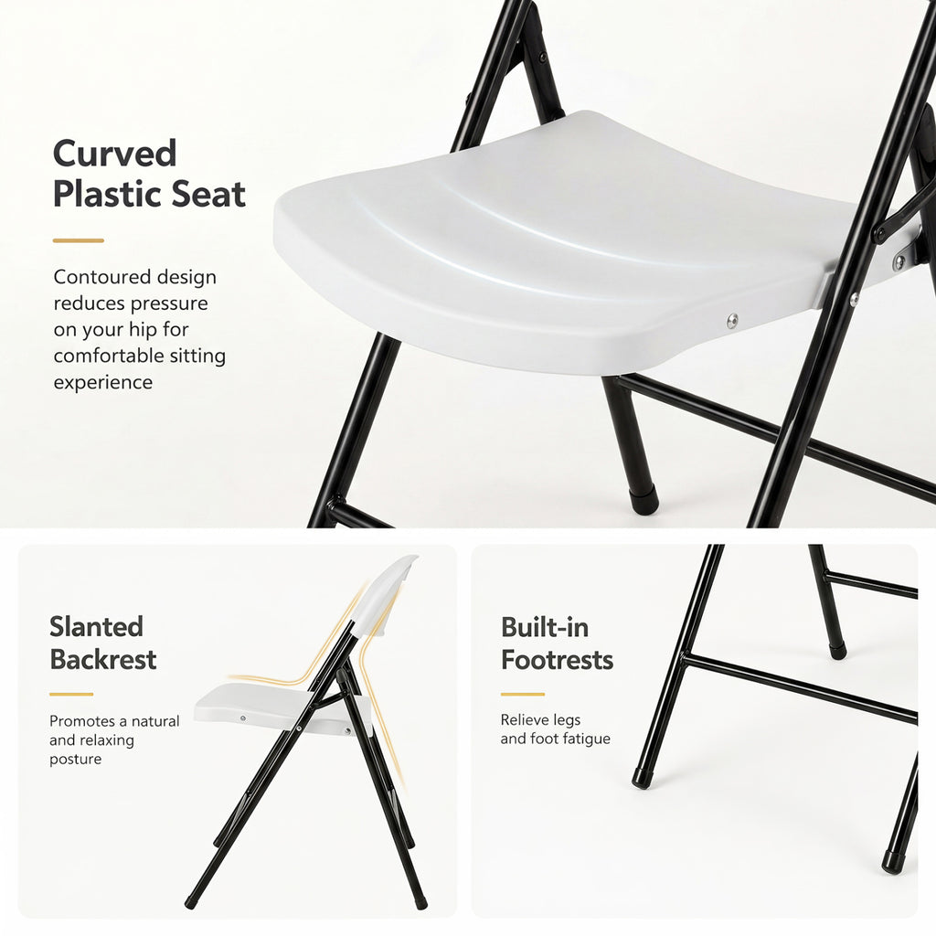 Set of 6 Foldable Plastic Chairs with Ergonomic Backrest-White