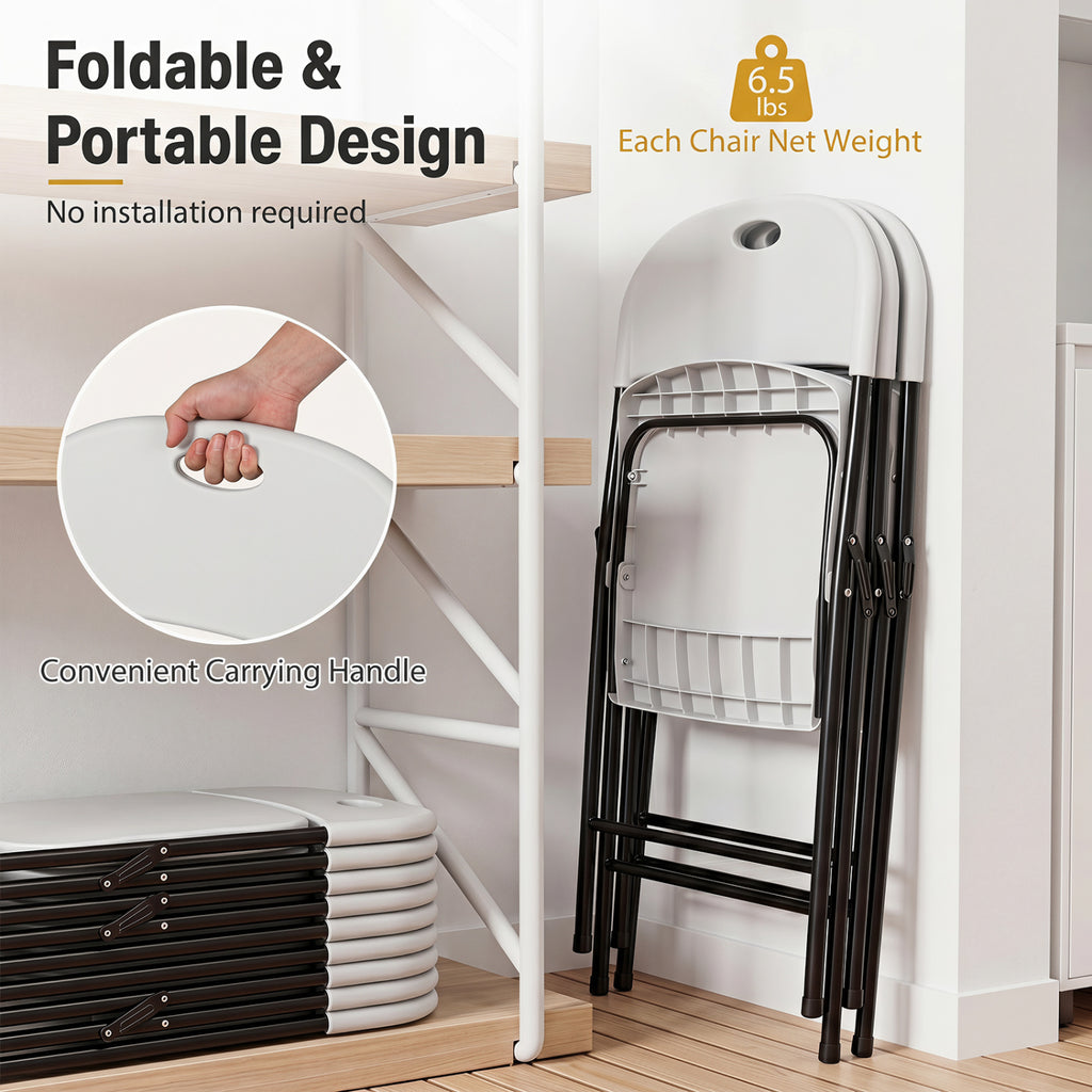 Set of 6 Foldable Plastic Chairs with Ergonomic Backrest-White