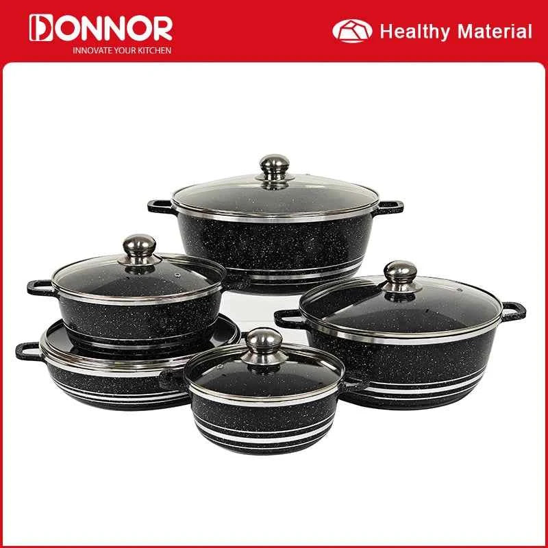 DONNOR 10Pcs Cookware Sets Soup Pot with Glass Lid Aluminum Alloy kitchen Frying Pan Non Stick Pots Sets All Stoves compatible