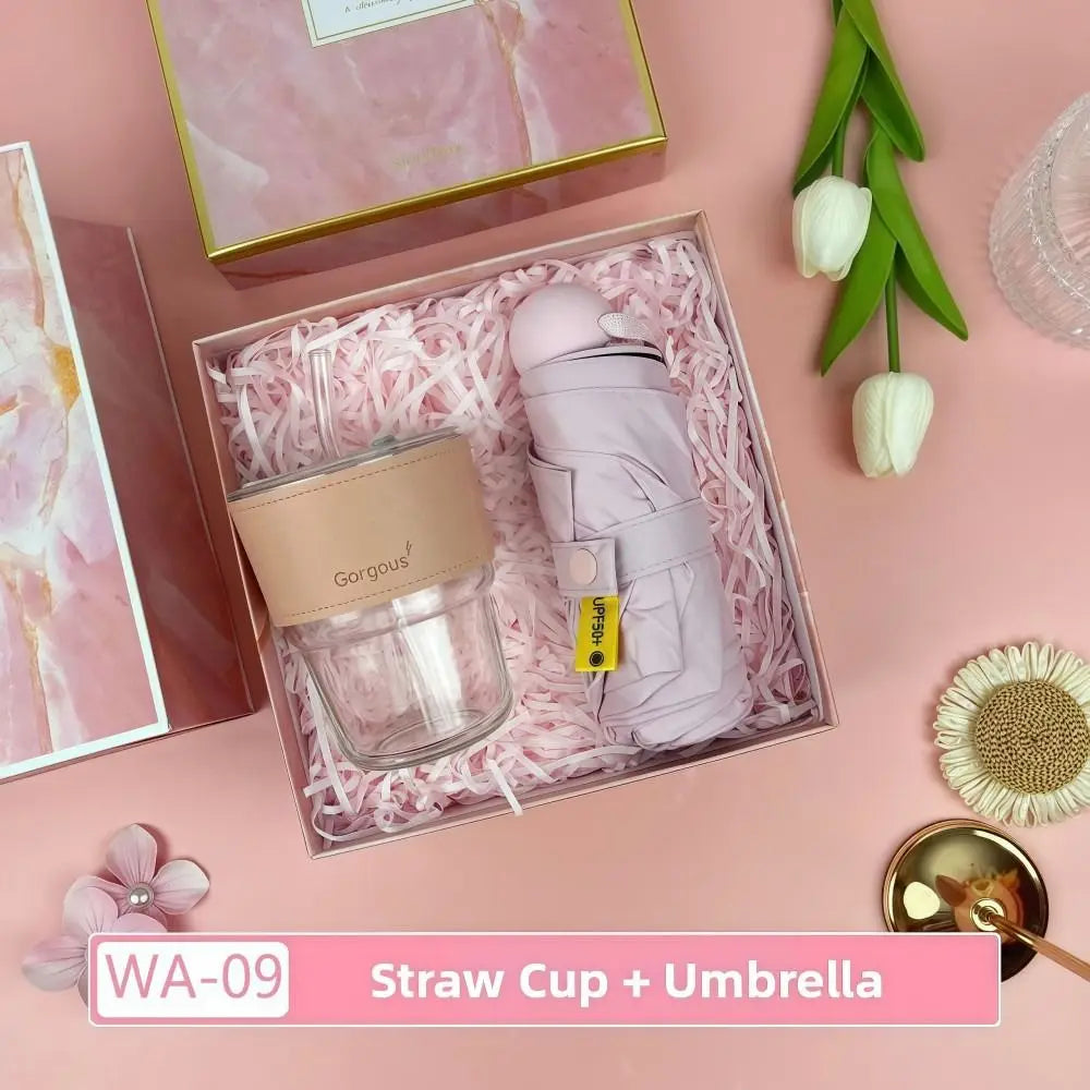 Summer Gift Set – Insulated Water Bottle Mini Fan & UPF 50+ Sun Umbrella