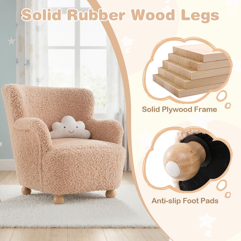 Sherpa Kids Sofa Comfy Toddler Armchair with Solid Rubber Wood Legs-Pink