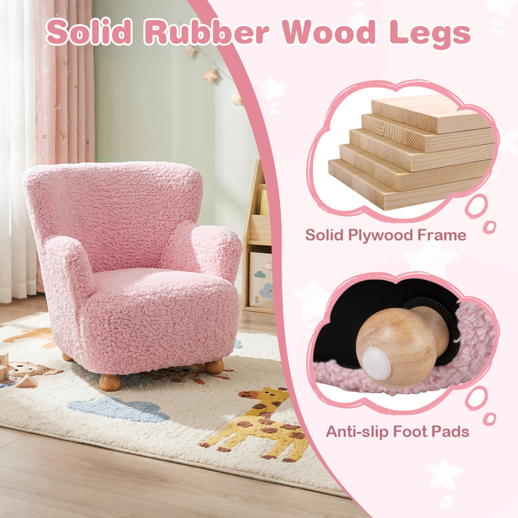 Sherpa Kids Sofa Comfy Toddler Armchair with Solid Rubber Wood Legs-Light Pink