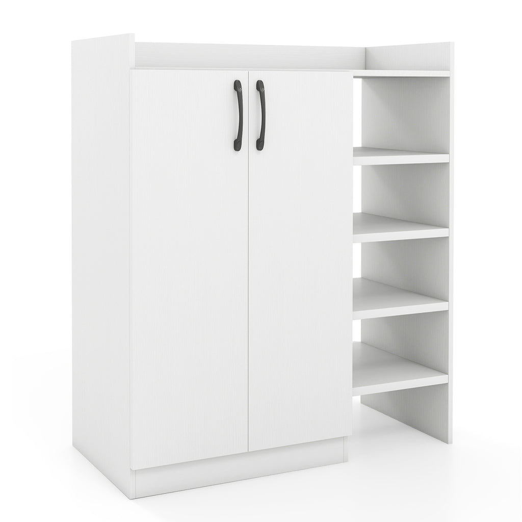 Shoe Cabinet with 2 Doors Shoe Storage Organizer with 2 Adjustable Inner Shelves-White