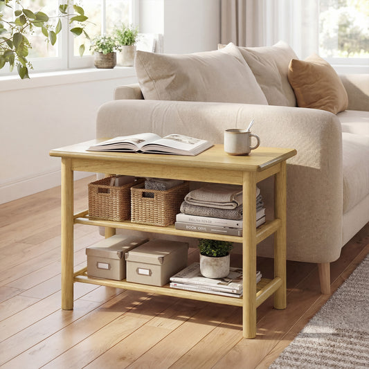 Shoe Rack Bench 3-Tier Rubberwood Shoe Changing Bench-Natrual