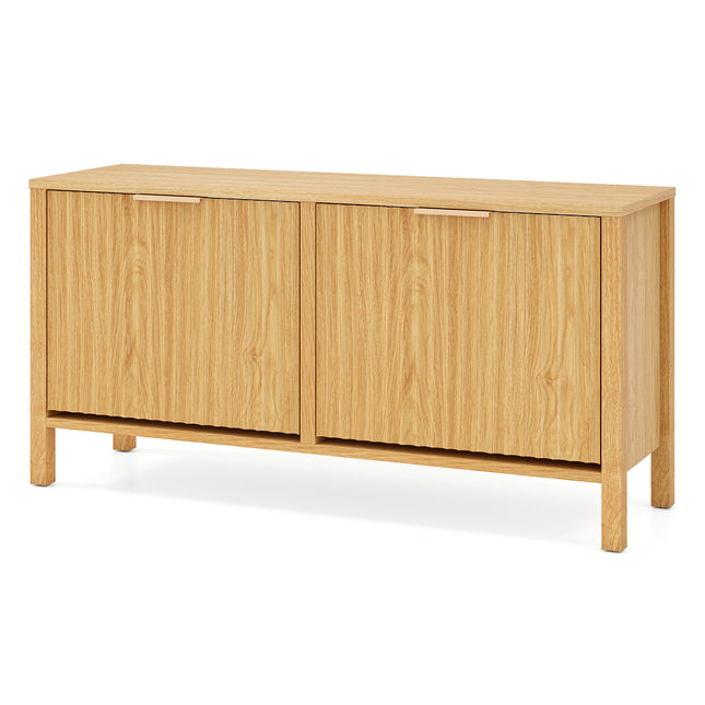 Shoe Storage Bench Narrow Wooden Entryway Bench with 2 Flip Drawers-Brown