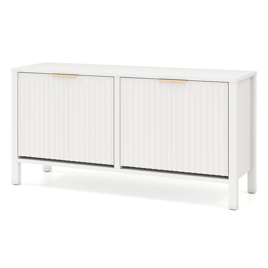 Shoe Storage Bench Narrow Wooden Entryway Bench with 2 Flip Drawers-White