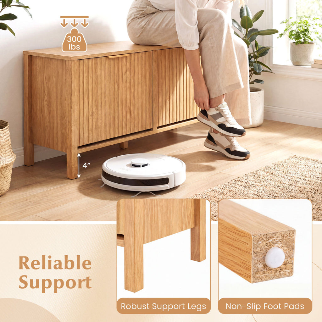 Shoe Storage Bench Narrow Wooden Entryway Bench with 2 Flip Drawers-Brown