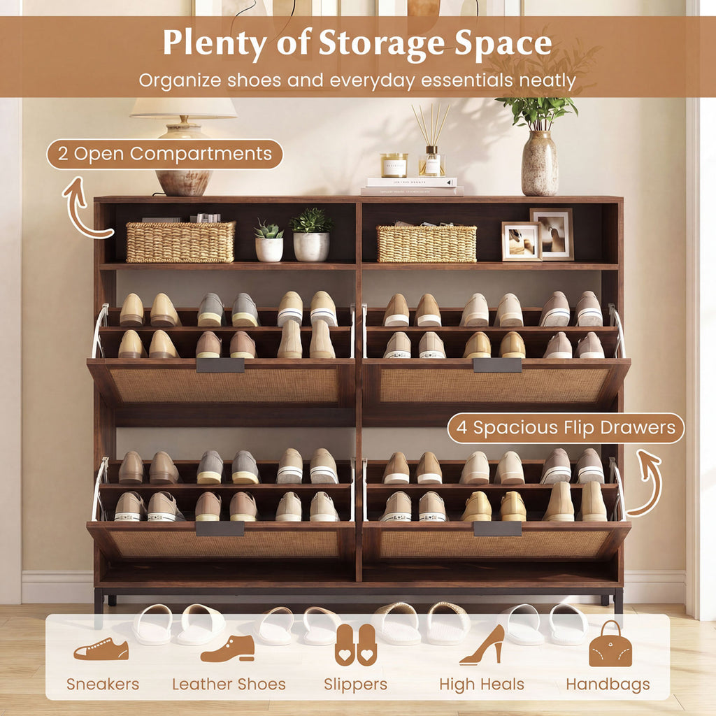 Shoe Storage Cabinet with 4 Flip Drawers Narrow Freestanding Shoe Organizer with Adjustable Shelves-Brown