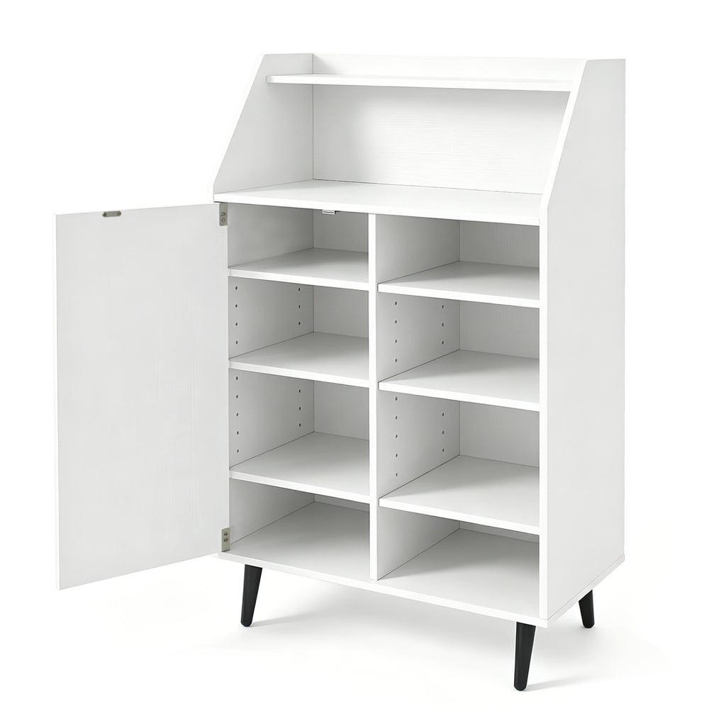 Shoe Storage Cabinet with 2-Tier Open Compartment and 4-Tier Adjustable Shelf-White