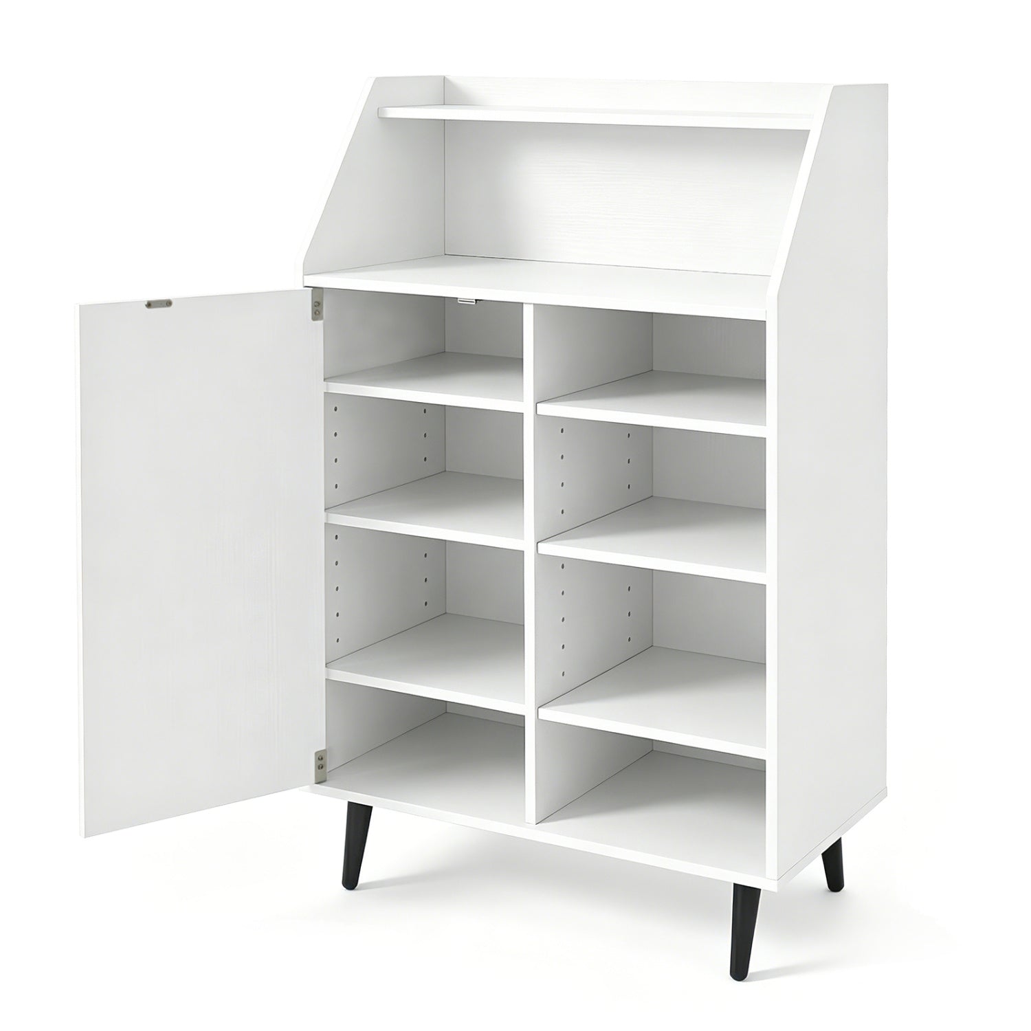 Shoe Storage Cabinet with 2-Tier Open Compartment and 4-Tier Adjustable Shelf-White